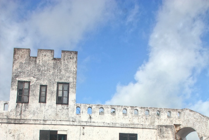 Inside court yard with metal cross